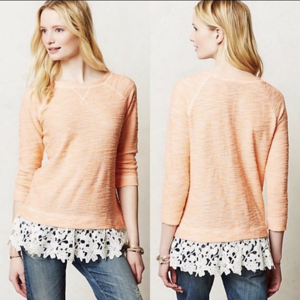 Anthropology's Sunday in Brooklyn Lace Hem Lightweight Pullover Sweater